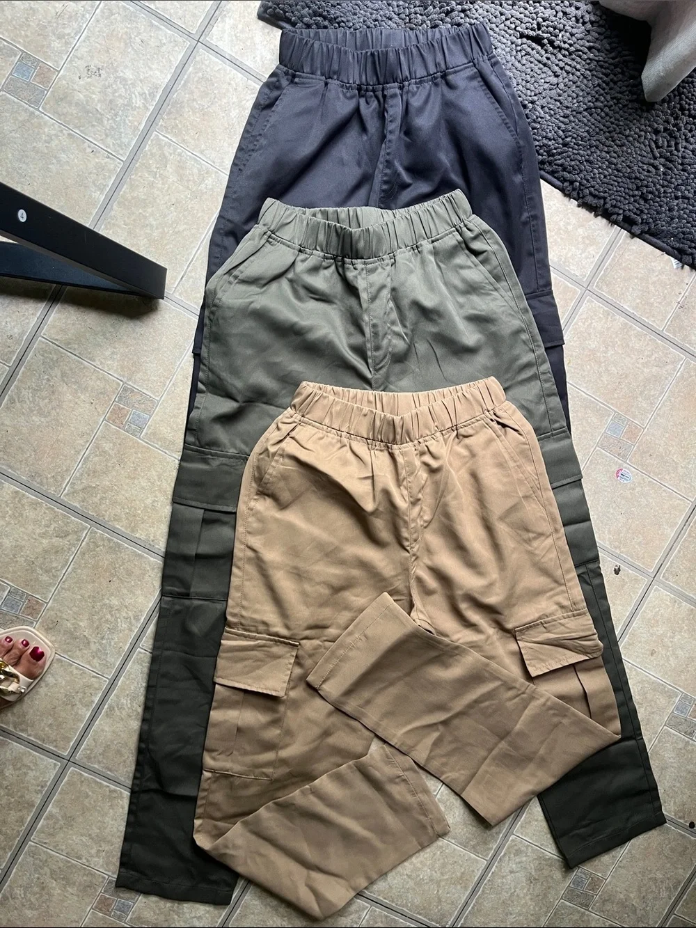 3 Boys Cargo Pants with Elastic Waistband - Black, Olive, Tan size #14